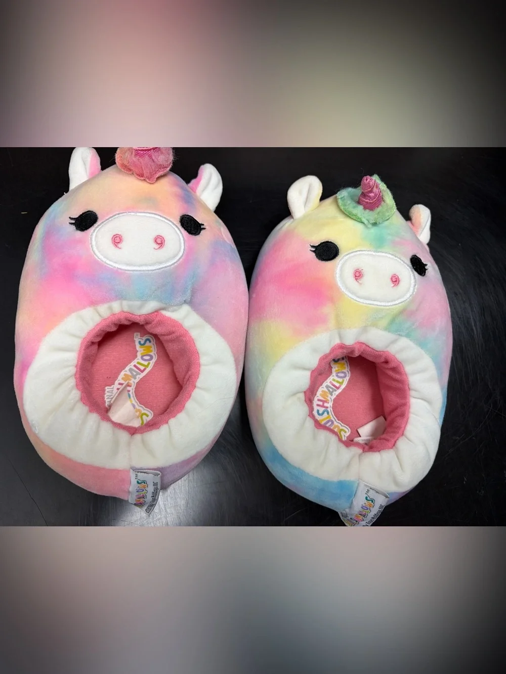 Squishmallow Slippers Girls Size 13-1 Rainbow Tie Dye Unicorn Slip On Plush